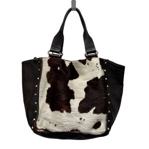 Pulicati cow hide calf fur leather Italian satchel tote